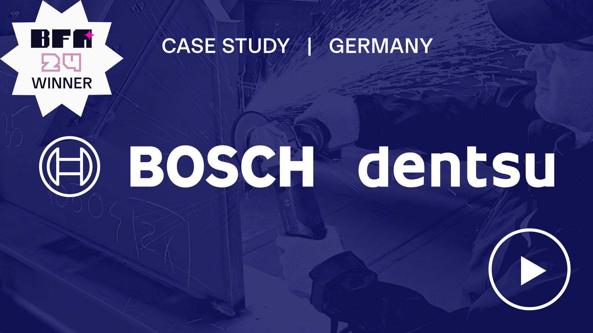 Case study | Germany - BOSCH + dentsu + The Trade Desk - image of a worker with a drill and a blue overlay and a video play button