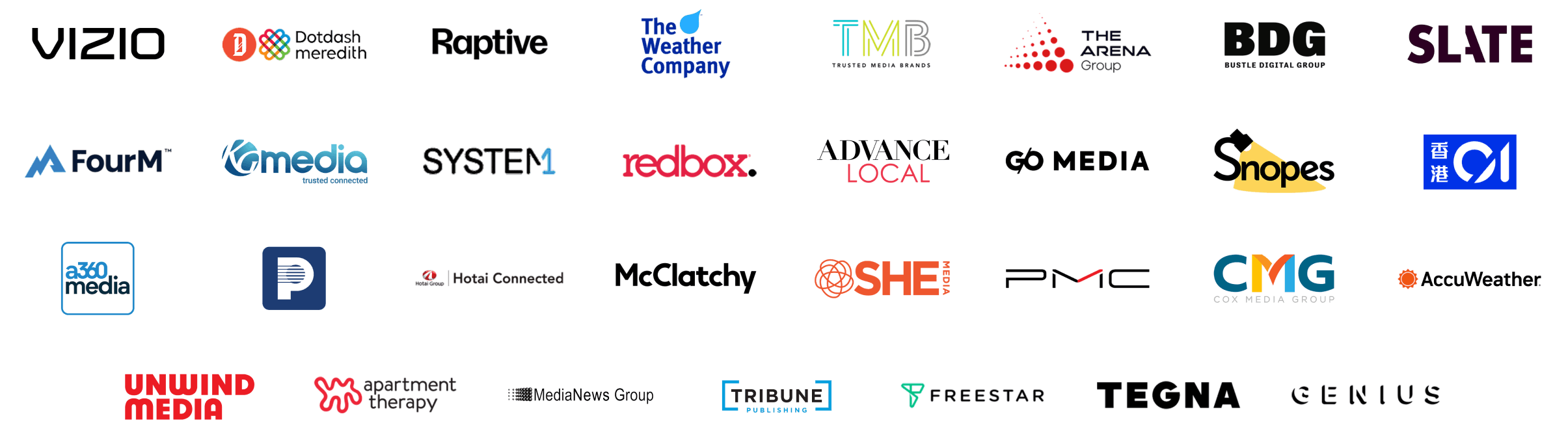 Image features various company logos, including Vizio, Dotdash meredith, Raptive, The Weather Company, and more.