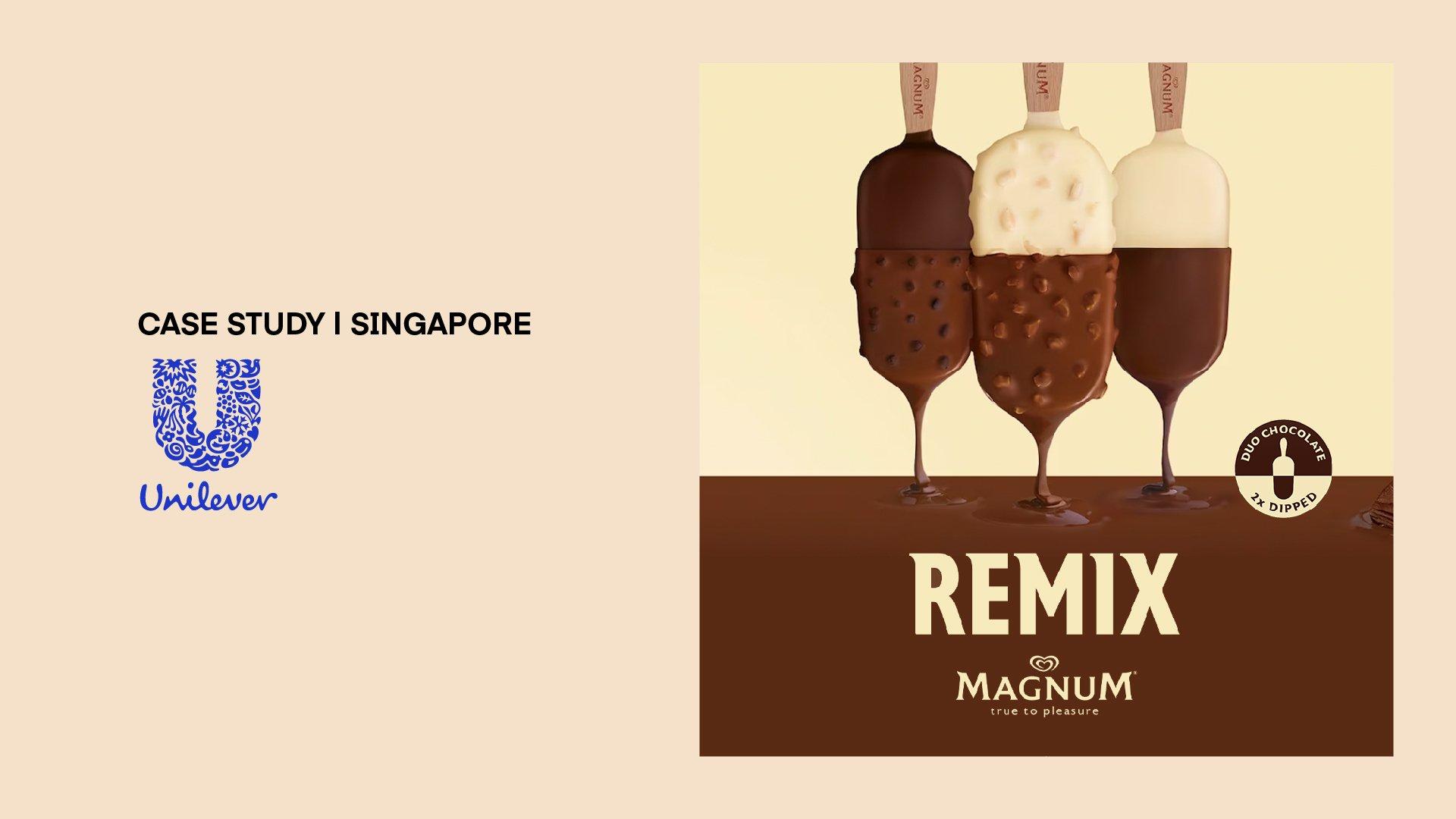Picture shows Magnum Remix ice cream logo with Case Study | Singapore | Unilever beside it